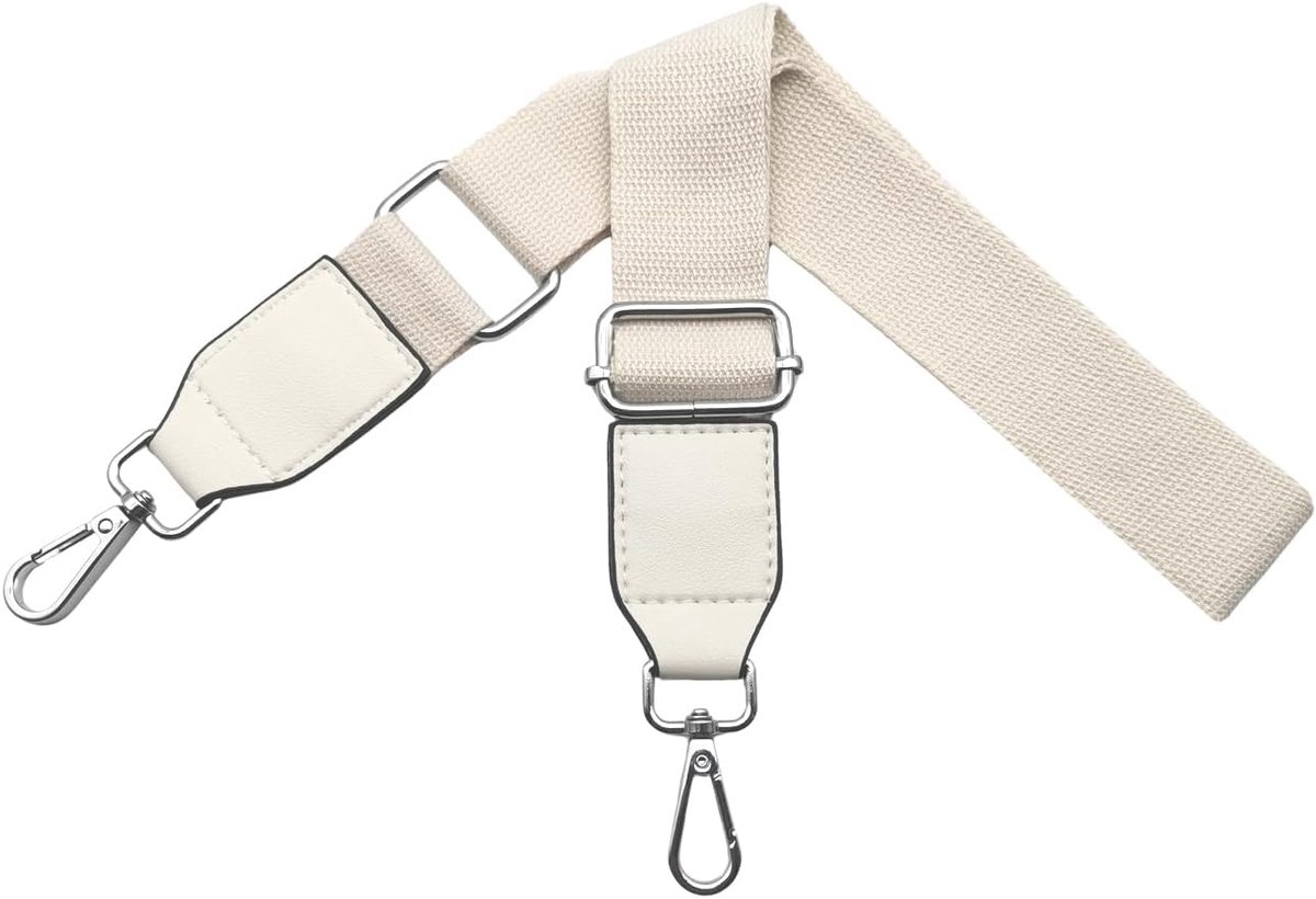 Schouderriem voor handtas met verstelbare riem en zilveren karabijnhaak 3,8 cm, brede schouderbanden met leren bananenriem voor dames voor crossbody DIY accessoires, beige, Q2-14