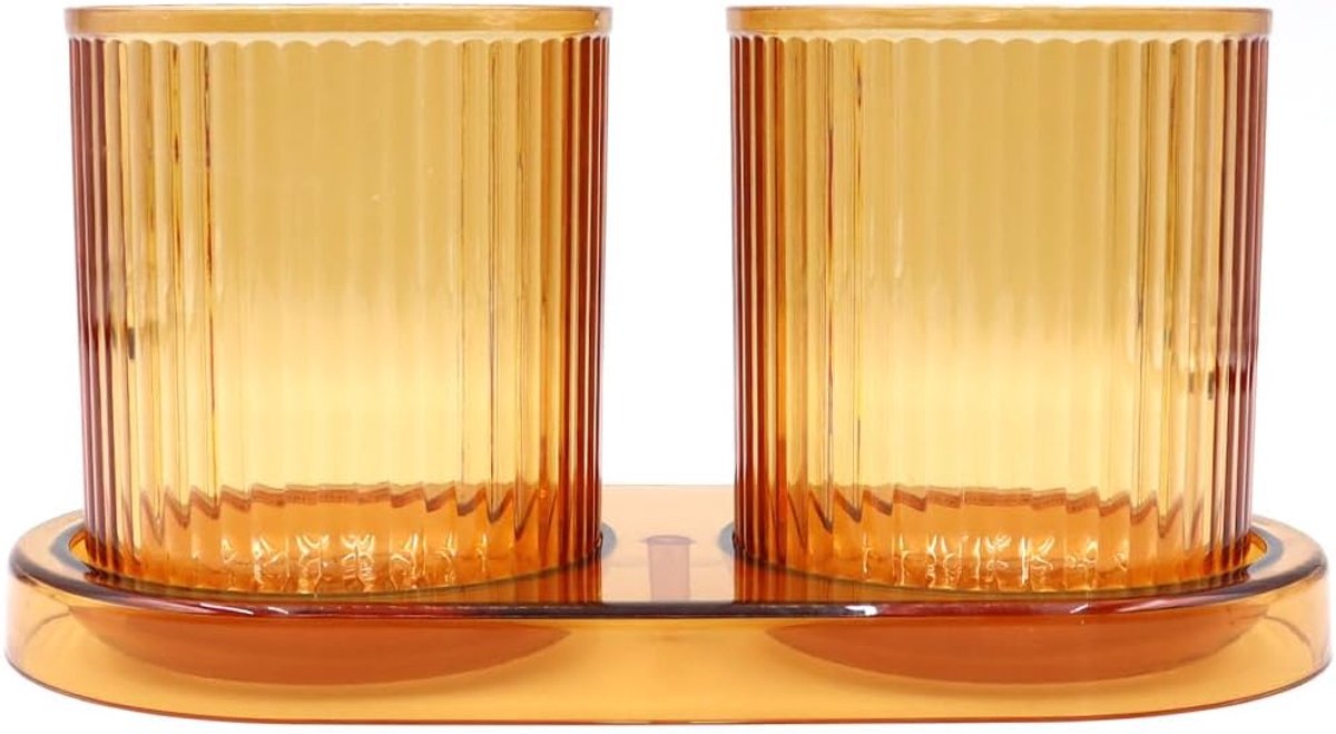 2 PCs Mondspoelkop met Basis, Transparante Minimalistische Tuimelaar Mondspoelkop voor Badkamer, oranje