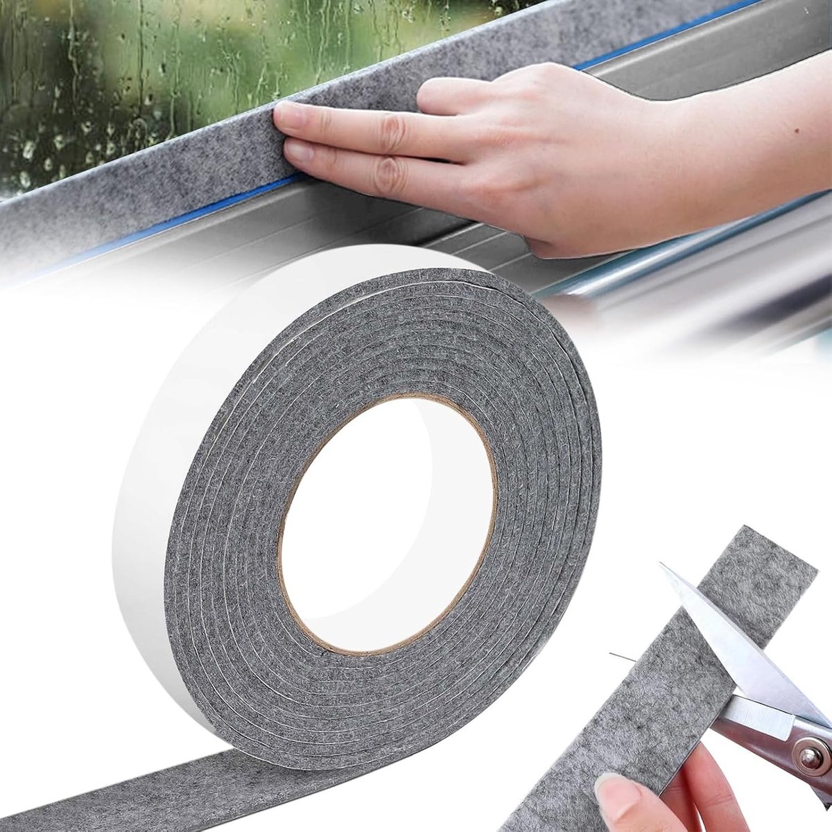 Anti-condensatie strip 3cm x 4m voor ramen - Zelfklevende waterabsorberende tape, vilt stroken voor condensbestrijding en druppelpreventie, grijs
