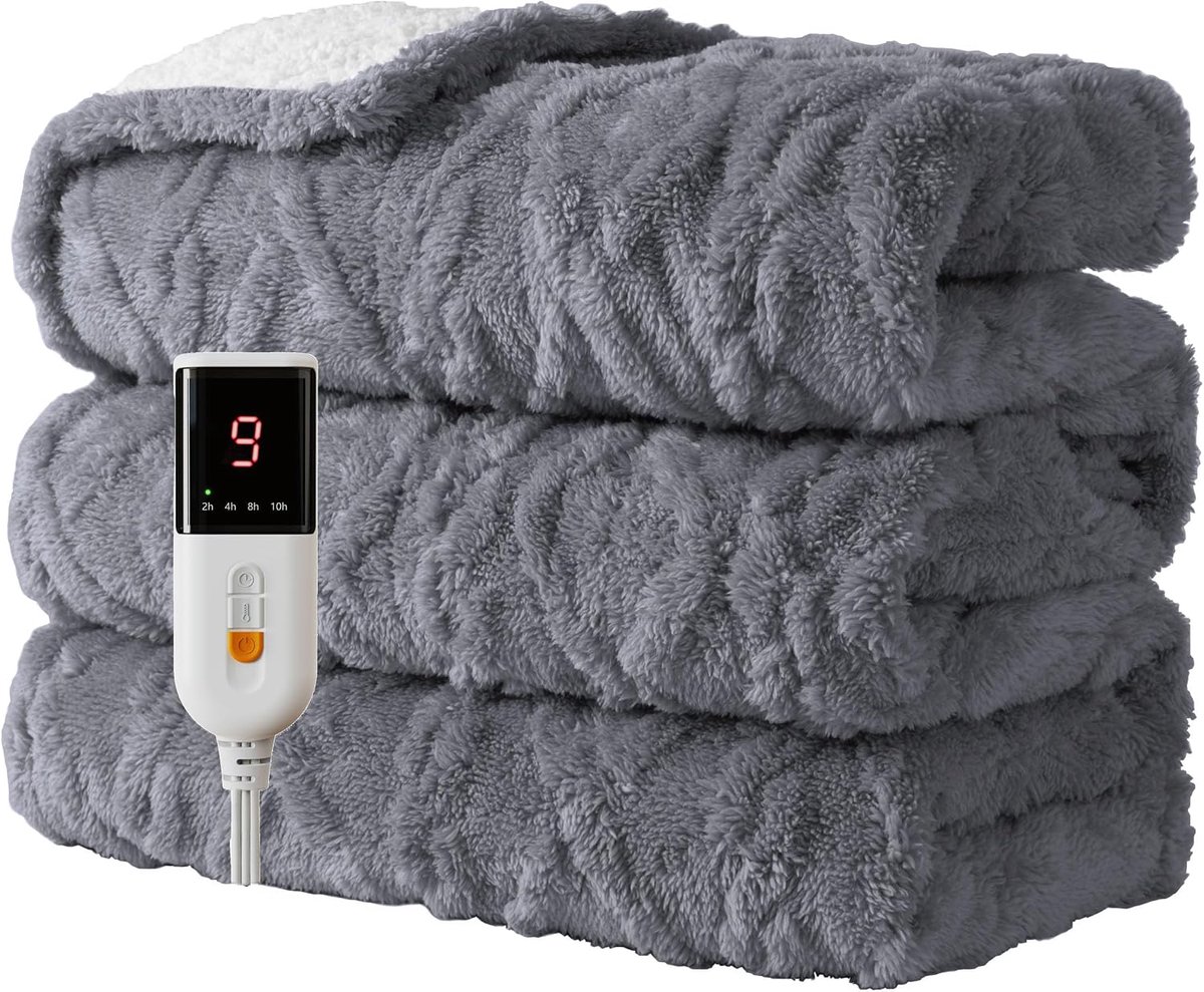 Elektrisch Deken 130x160cm, Zacht en Wasbaar Comfortabel, Grijs