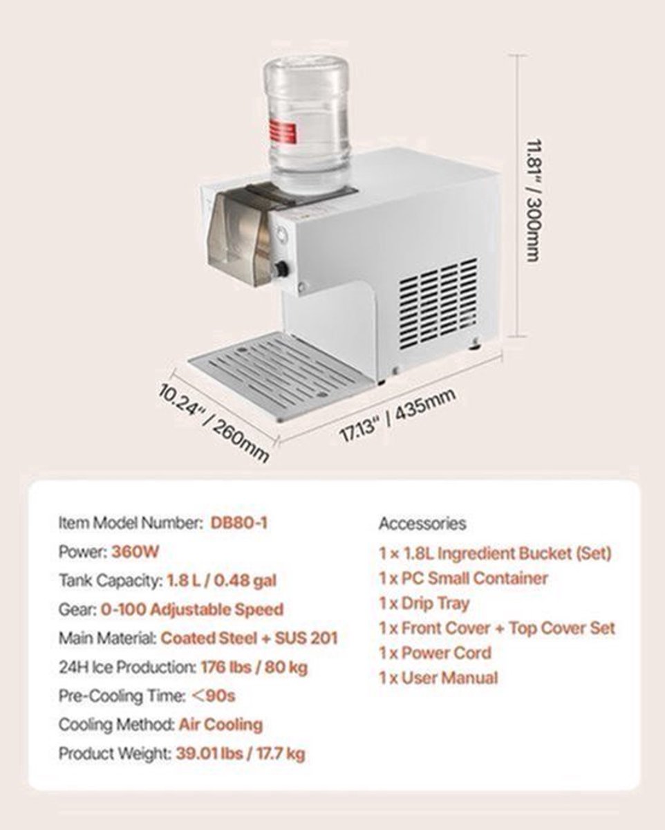 IJsmachine – Sneeuwijsmachine – IJsbreker – IJscrusher – Bingsu Machine – RVS Mes – 1,8 Liter Tank – 80 kg/dag Capaciteit – 90 Seconden Snelkoeling