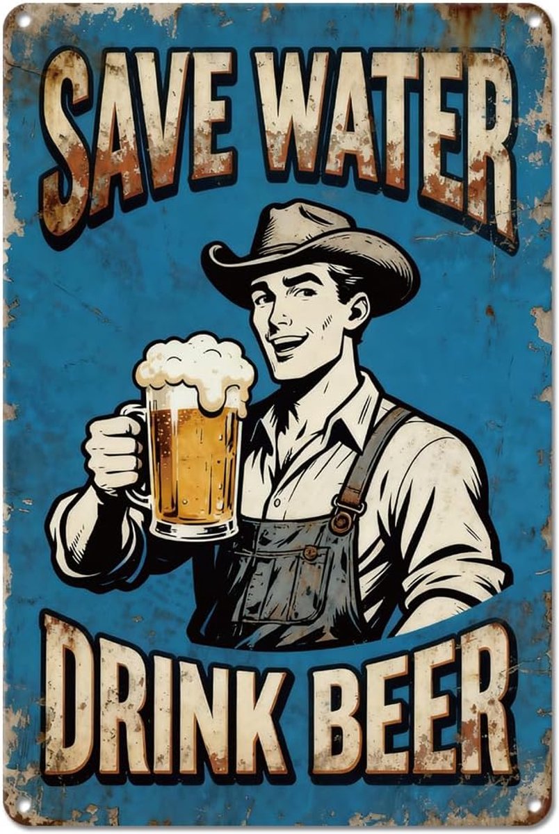 Man Metalen bord Vintage Cowboy Metalen Poster Water Drink Bier Grappig IJzeren Deurbordjes voor Bars Kneipen Keuken Restaurant Hotel Garage Thuis