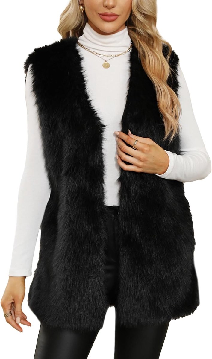 Mouwloos vest van imitatiebont voor dames, V-hals, S-3XL