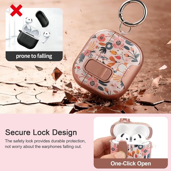 compatibel met AirPods 4e generatie schattige bloemen AirPods 4 hoes met slot roze bessen bloem shell met telefoonstandaard functie & karabijnhaak — afbeelding 3