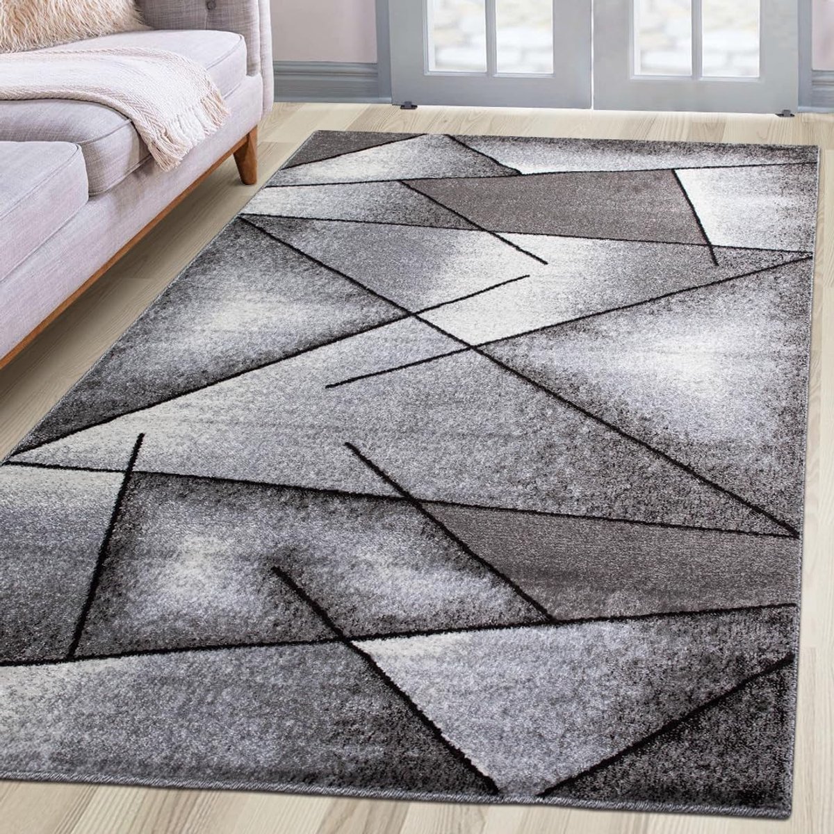 Geweven tapijt voor woonkamer, hal, slaapkamer, grijs, modern geometrisch design, 80 x 150 cm