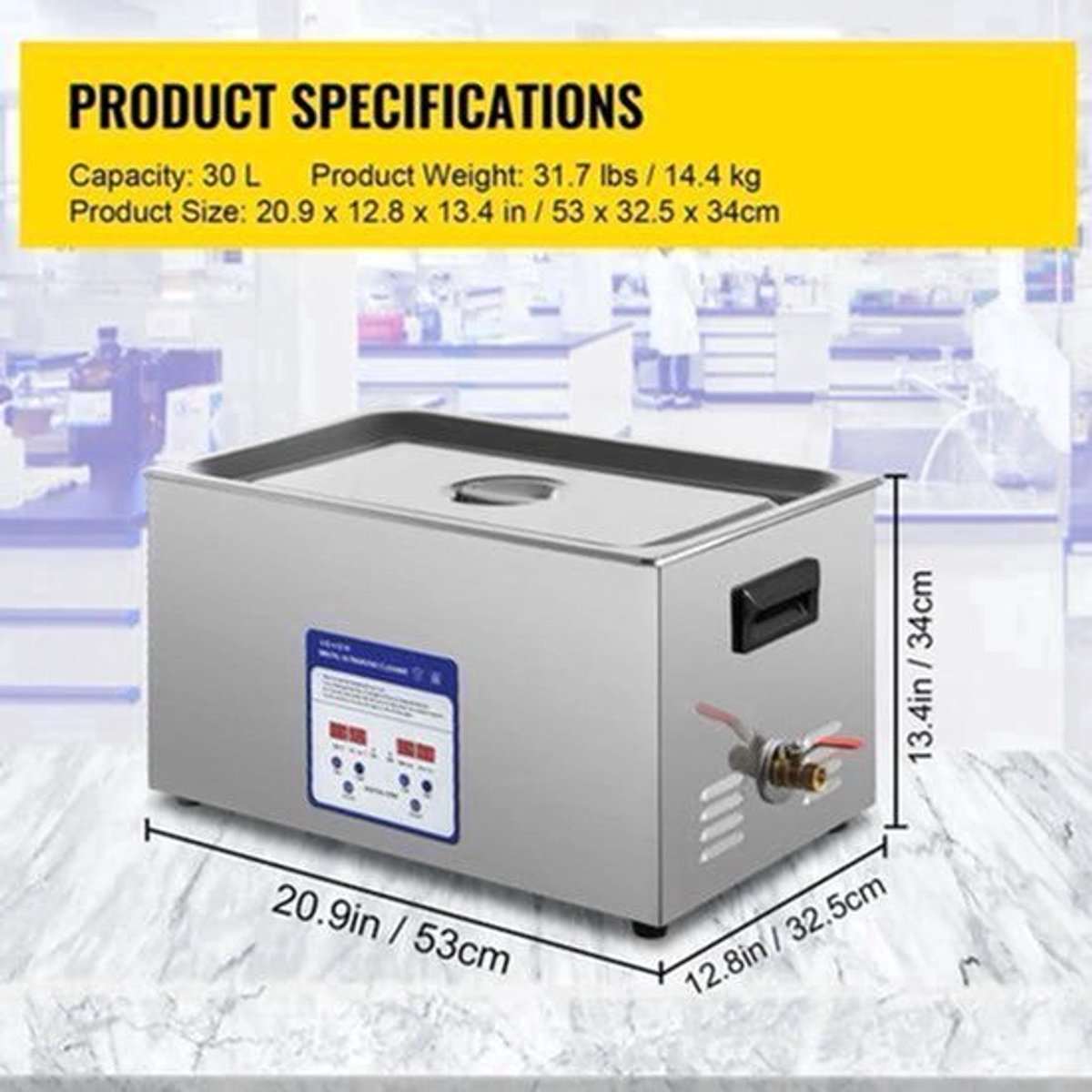 Ultrasoon reiniger - Draagbaar - Reinigingsapparaat voor Sieraden en Brillen - 316 RVS - Capaciteit 30L - Frequentie 40kHz - 220V - Zilver