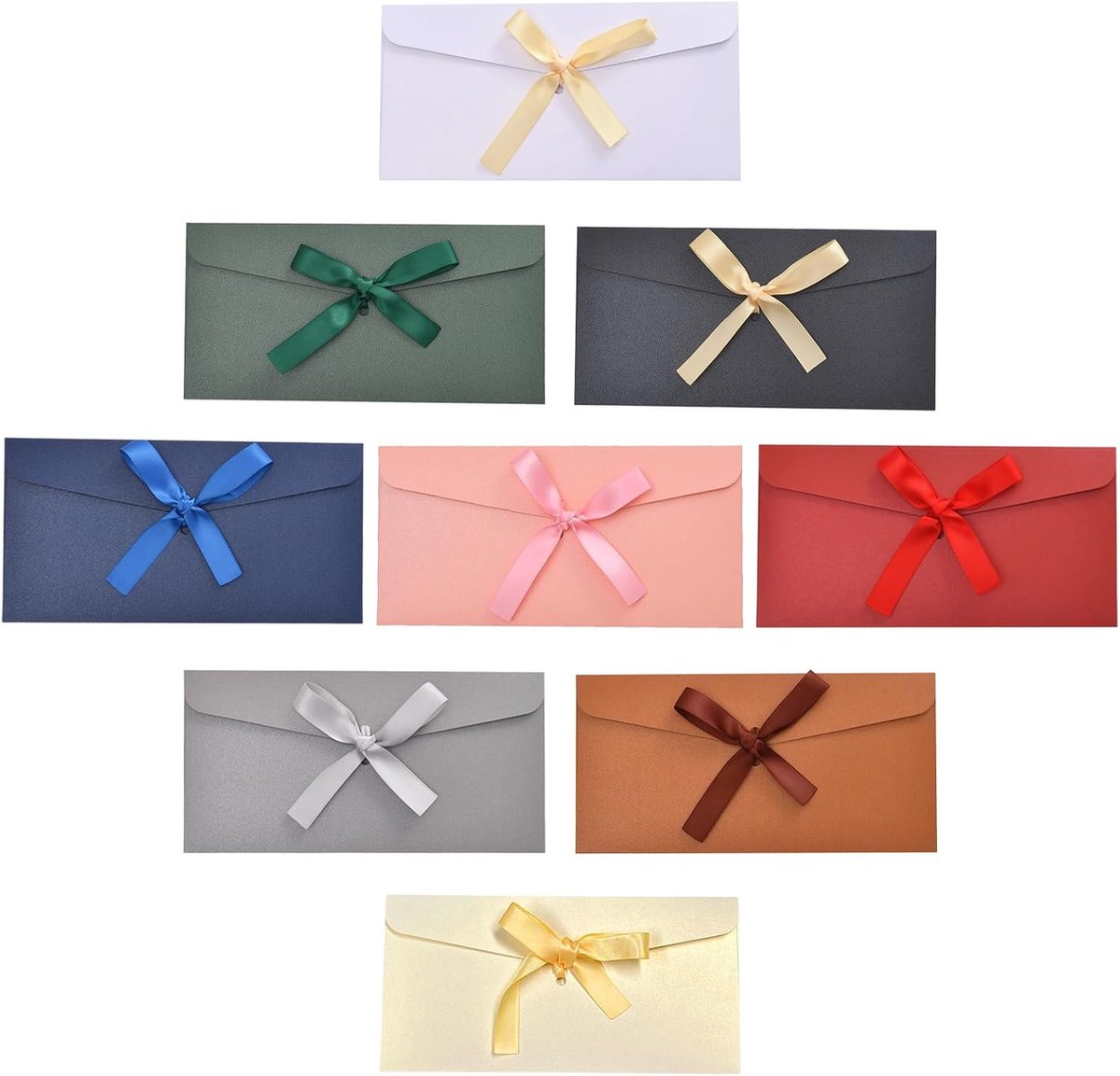 9 kleurige enveloppen in retrostijl, kleurrijke linten, cadeaukaarten voor het huwelijk, uitnodigingen, feestkaarten, verjaardag, Kerstmis, 22 x 10,8 cm