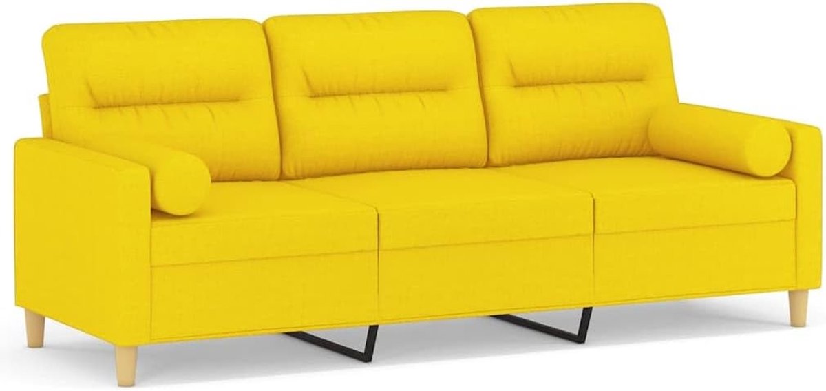 Slaapkamerbank, 3-zitsbank met sierkussen, lichtgeel, 180 cm, stof, voor woonkamer, slaapkamer, kantoor