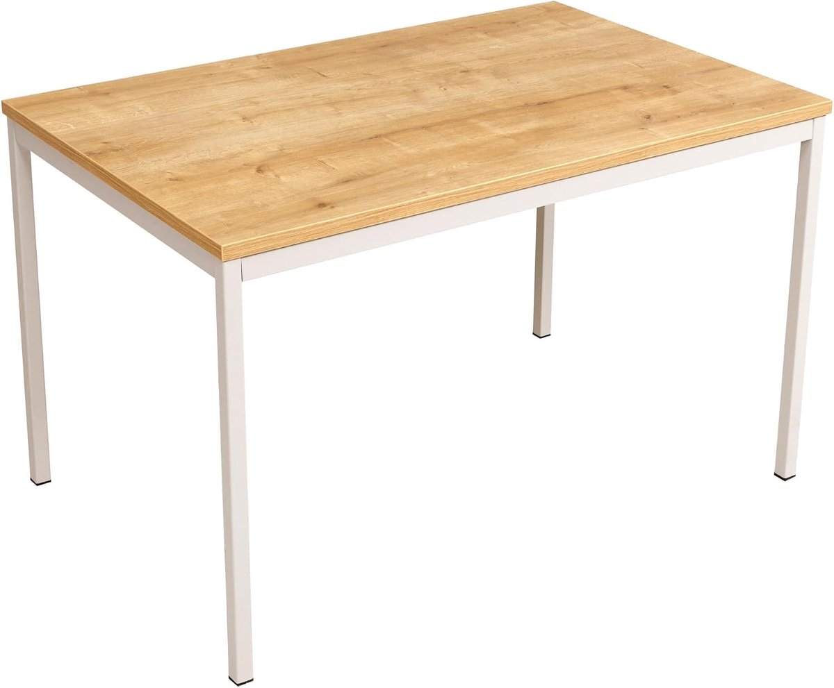 Multifunctionele Rechthoekige Tafel met dik Melamine blad, Stalen Frame en Verstelbare Poten, ideaal als Bureau, Vergadertafel, Kantoortafel, Werktafel of Eettafel | Eiken 140 x 70 x 75 cm