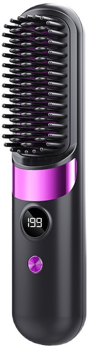 Wireless Straightening Brush - Ceramic Quick Heating Mini Straightener 4 Temp Settings with Negative Ion Hair Care Anti-Scalding, Rechargeable Straighteners with Type C Charging Cable for Travel