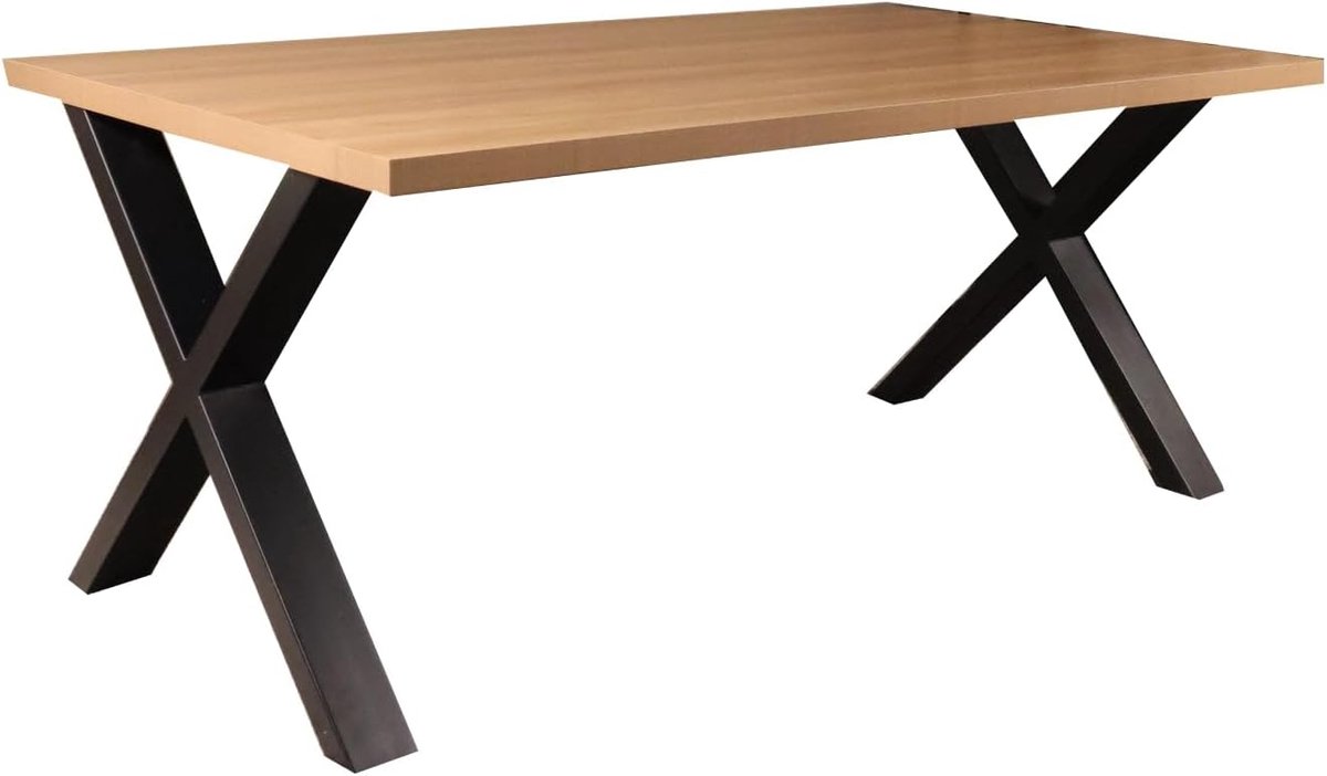 Eettafel melamine Reef lichtbruin 180cm met X-poot langwerpige tafel