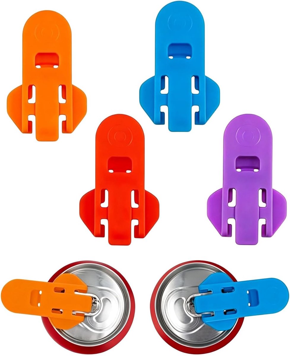 Blikopener, 4 stuks, flesopener van kunststof voor bier- en cola-dranken, blikopener met ergonomisch design voor ouderen en gezinnen, ideaal voor feestjes en kamperen