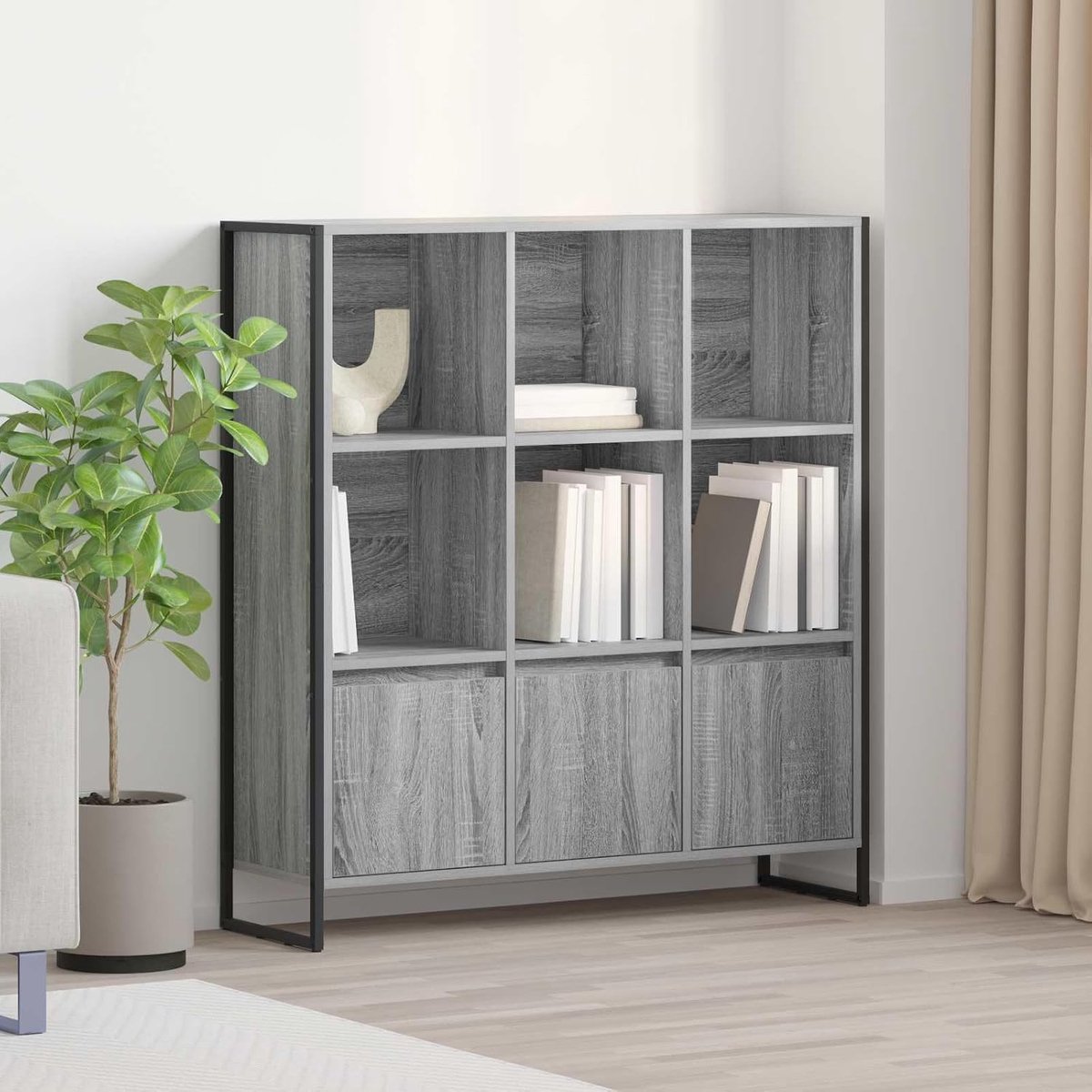 Boekenkast 99,5 x 30 x 108 cm houtmateriaal grijs sonoma met stalen poten