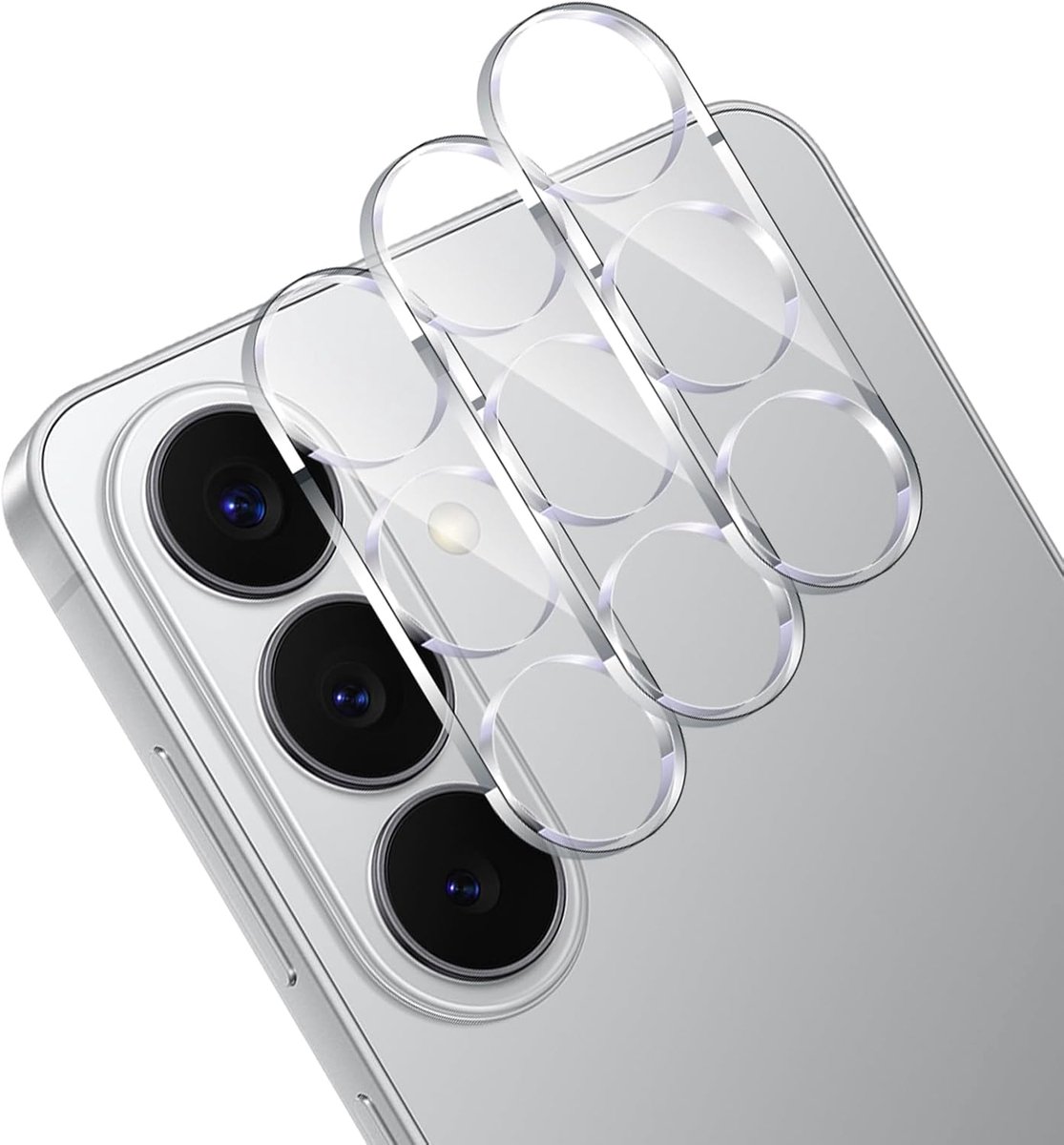 Camerabescherming voor Samsung Galaxy S26 pantserglas, 3 stuks 3D anti-kras camerabeschermfolie, 9H-hardheid, ultra-heldere glasfolie, transparant camerabeschermingsglas