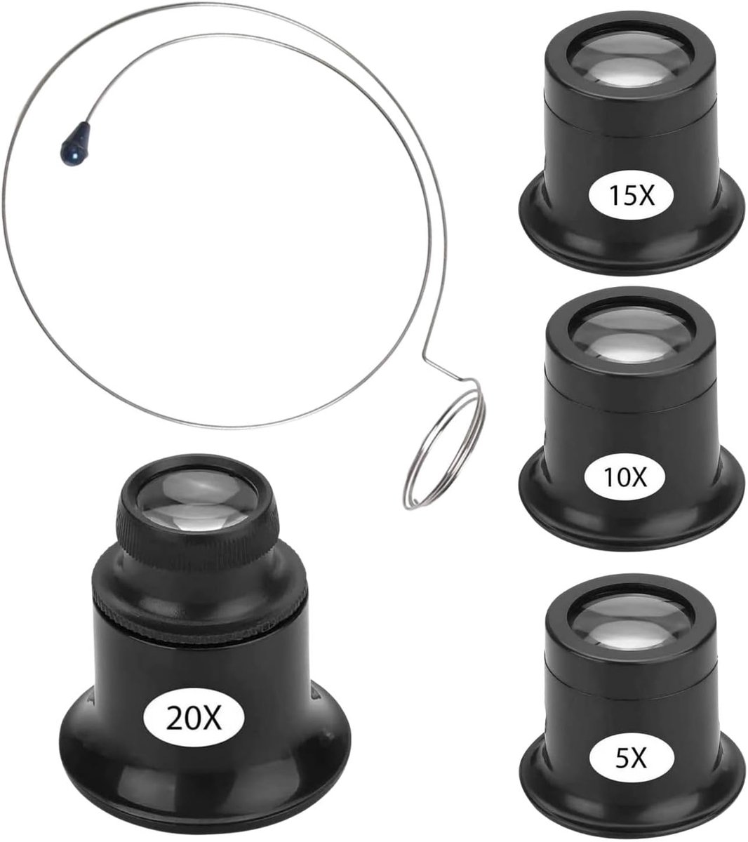 4 stuks horlogemakersvergrootglas, juweliersloep 5x/10x/15x/20x, draagbare oogloep met vergrootglas stalen ring, horlogemaker oog oculair, voor horloges, sieraden, munten, elektriciens