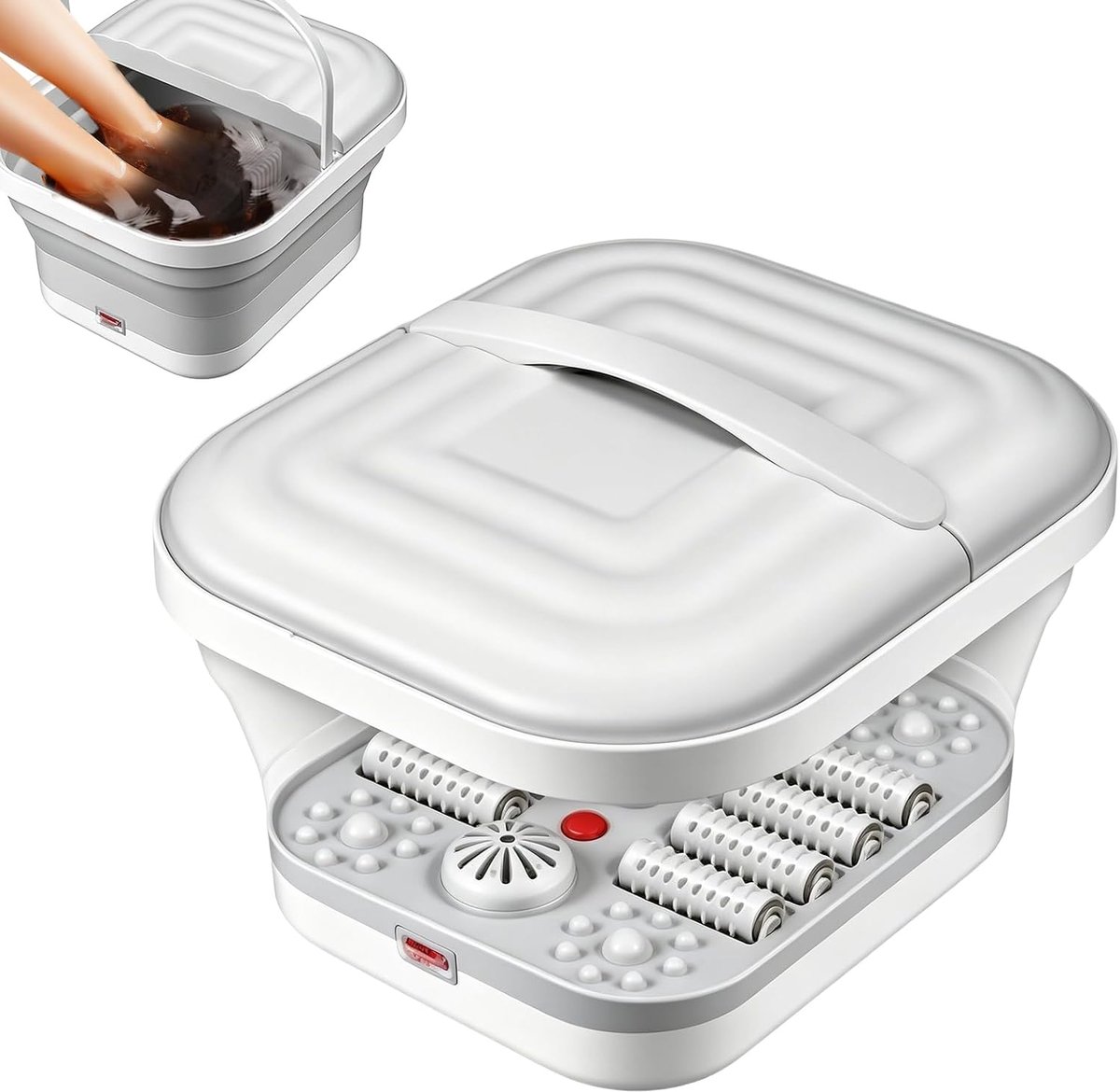 Verwarmd, massage-voetbad, opvouwbaar, met 6 rollen, luchtbellen en infrarood, elektrisch voetmassageapparaat voor ontspanning van de voeten, cadeau voor heren en dames