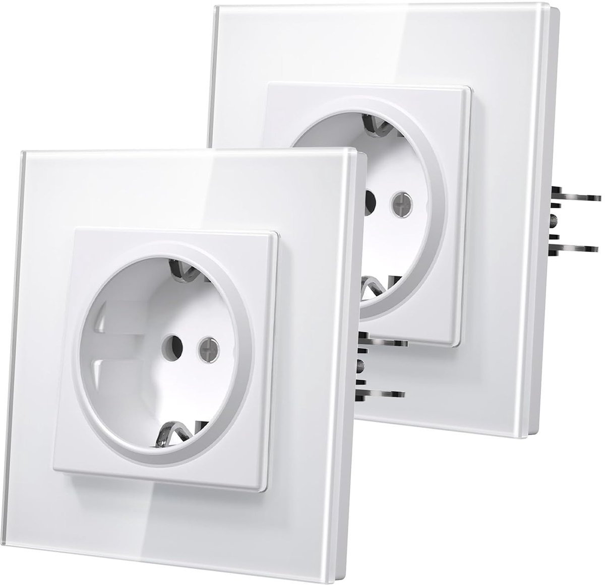 Wandcontactdoos met haak, standaard inbouwstopcontacten, glasplaat, snelle veeraansluiting, kindveilig,1 Stopcontact-2 Paquetes,86mm Wit