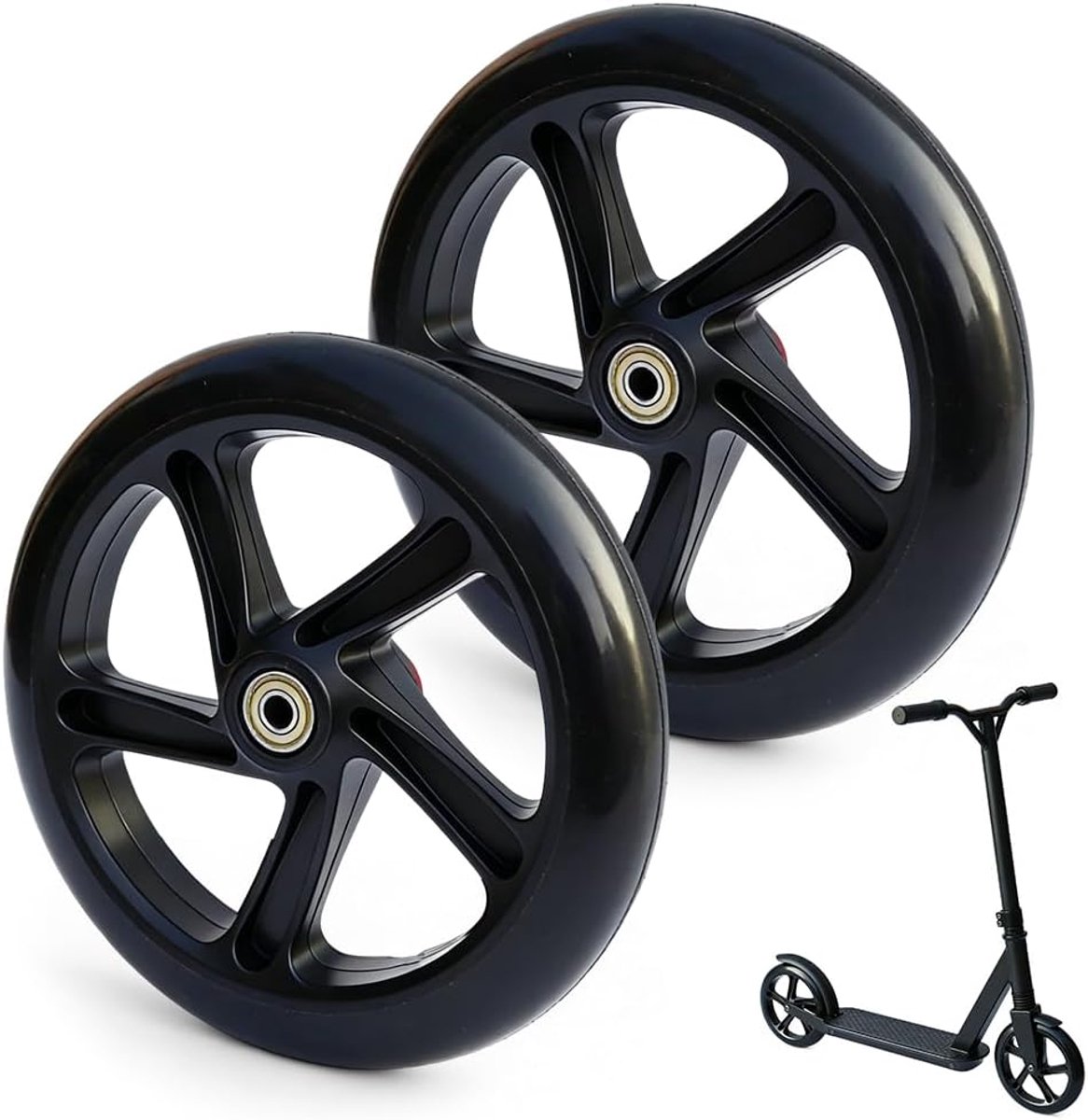 2 stuks 200 mm scooterwielen, reservewielen met ABEC-9-lagers, antislip scooterwielen, reservebanden voor de meeste scooters en cityscooters (zwart)