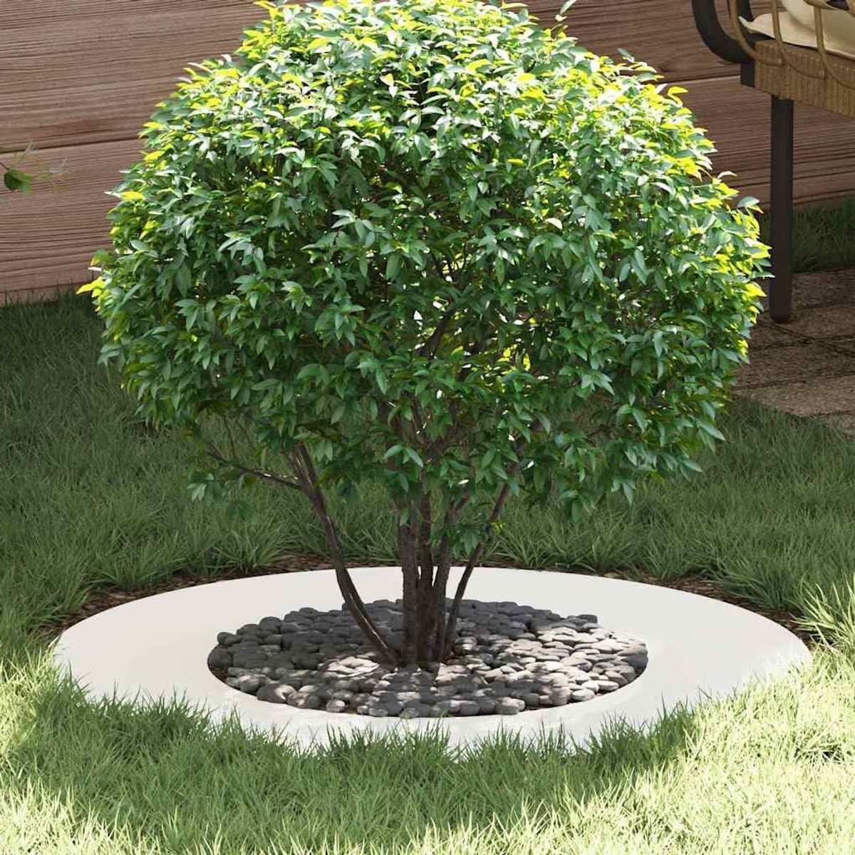 Set van 5, wit, Ø 70 cm, staal, boombescherming voor tuin, gazonrand, perkrand, boomschijf, omranding