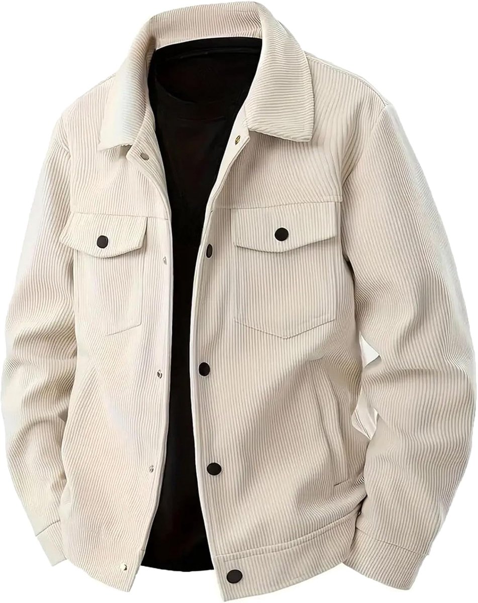 Lichte corduroy jas voor heren, lange mouwen, met revers, casual overhemd met knoopsluiting en zakken
