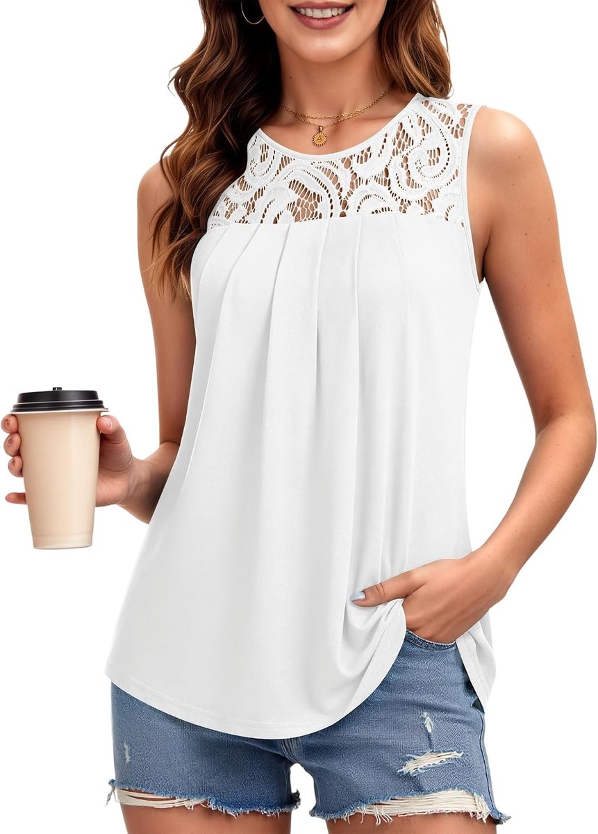Dames Tops Dames Zomer Lange Vest Losse Tank Tops Mouwloze T-shirts Kant Blouse Kleding