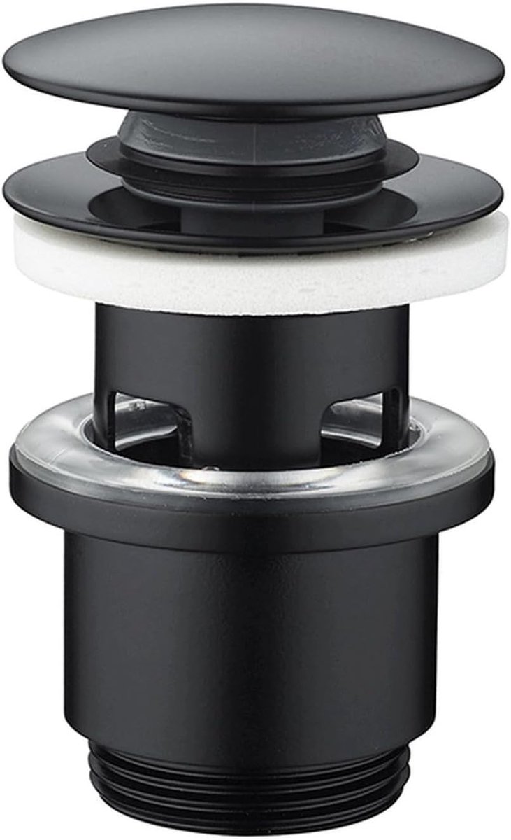 Rousseau Clic-Clac wastafelafvoer, diameter 63 mm, NF-gecertificeerd, met overloop, standaard, zwarte afwerking