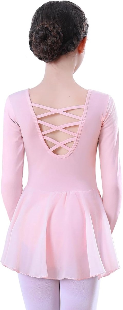 Meisjes lange mouwen balletjurk balletshirt katoen kinderen balletshirt dansjurk roze zwart dansbody met rok