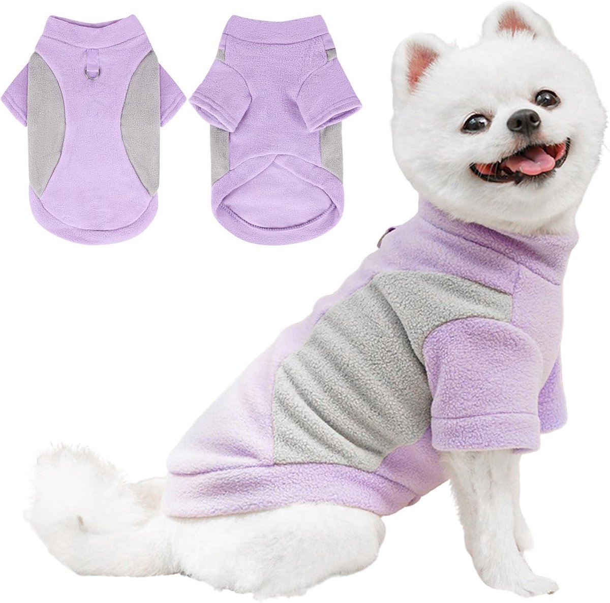 Wintertrui voor kleine honden, warme fleece outfit met D-ring, zachte huisdierjas, chihuahua, schnauzer, shih tzu, yorkie, Franse buldog (paars, XL)