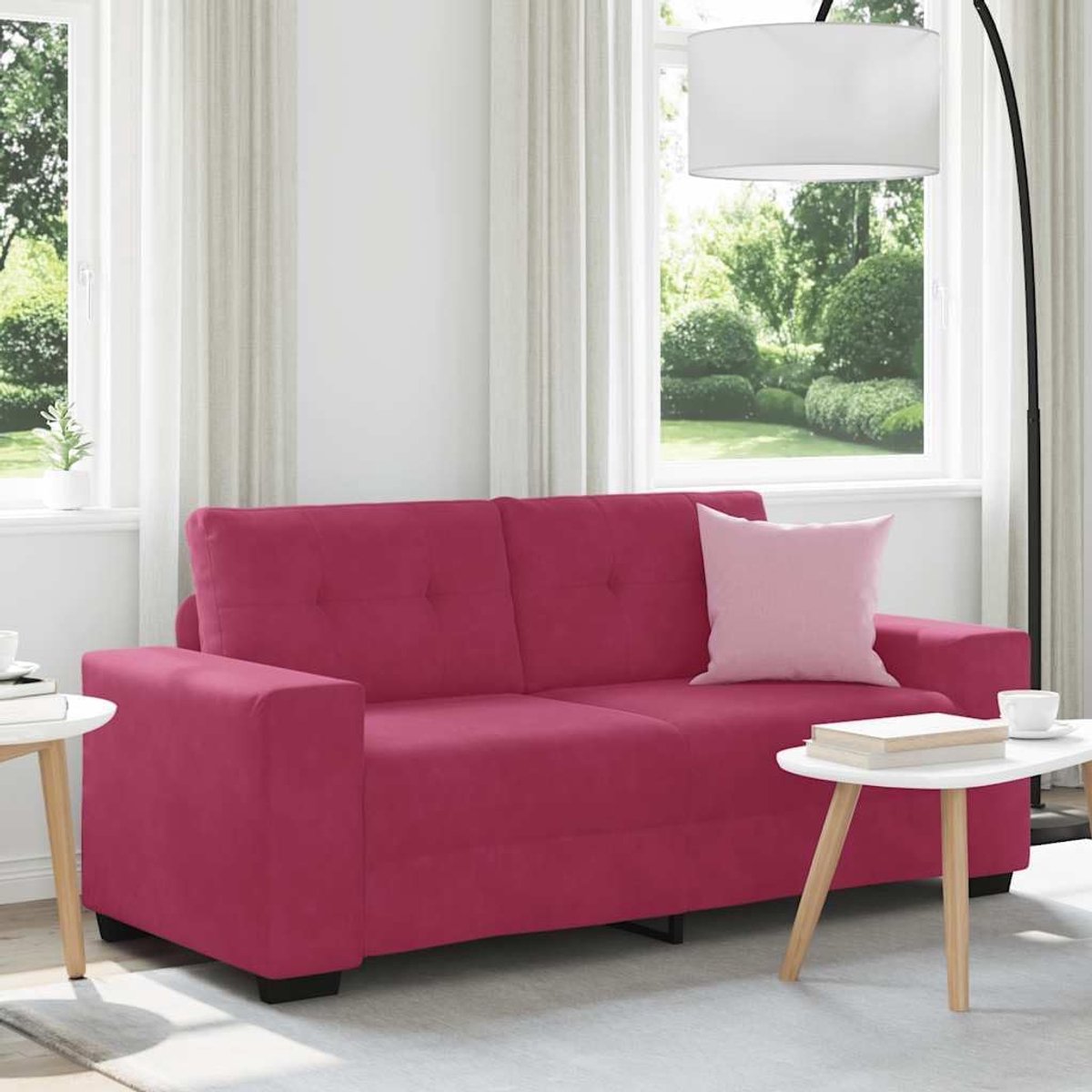 Wijnrood, eigentijdse fluwelen sofa voor woonkamer, ruime zitbank met houten frame, 140 cm, fluweel