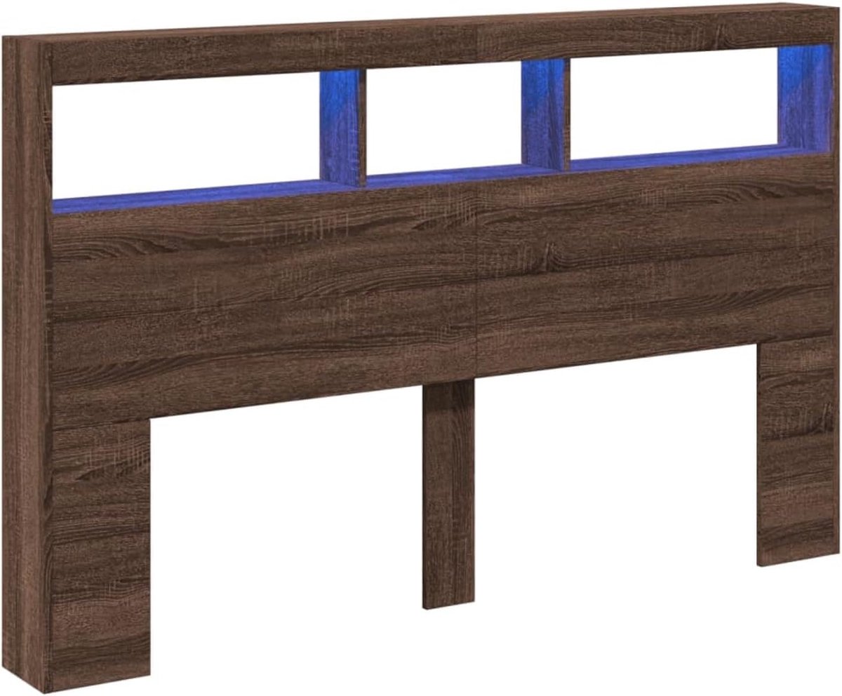 Led-hoofdeinde met plank, bruin eiken-look, 160 x 17 x 102 cm, voor bedden zonder hoofdeinde, ideaal voor slaapkamer en moderne woonkamers, eenvoudige montage, gemakkelijk te reinigen en