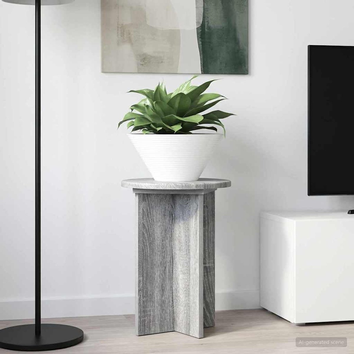 2 stuks, van houtmateriaal, grijs sonoma, diameter 29,5 x 40 cm, moderne plantenstandaard voor binnen voor woonkamer en kantoor, eenvoudige montage