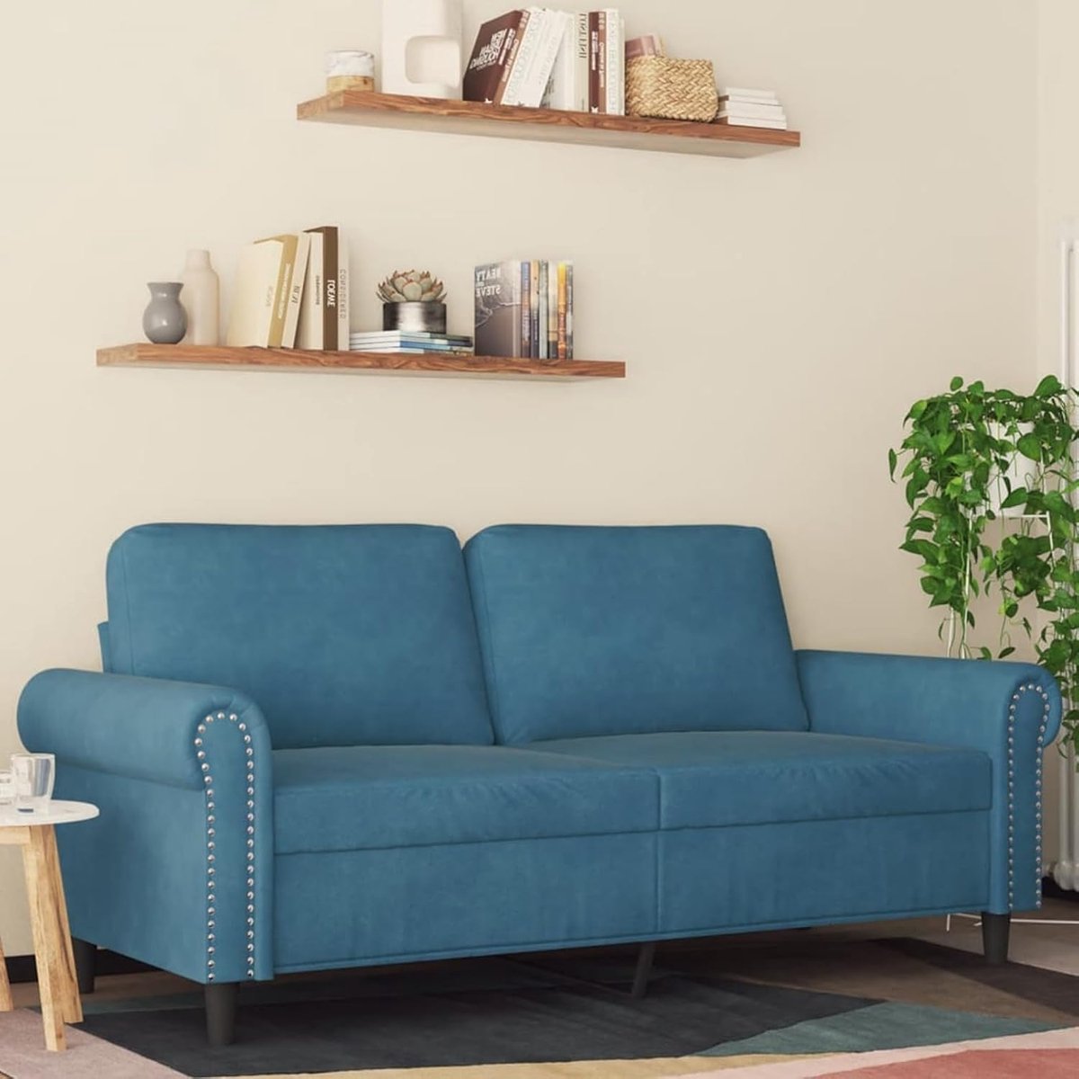 2-zitsbank, blauw, 140 cm, fluweel, gestoffeerde bank, zitgroep voor woonkamer, appartement, kantoor, logeerkamer, 359538