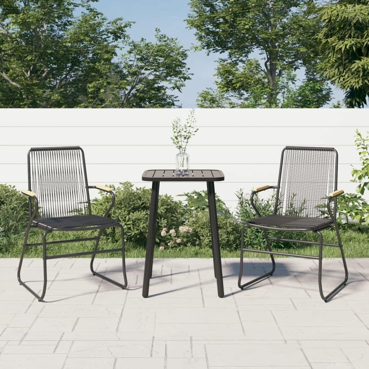 Rotan tuinstoelen 2 stuks, zwart, 58 x 59 x 85,5 cm, met armleuningen, stalen frame voor terras