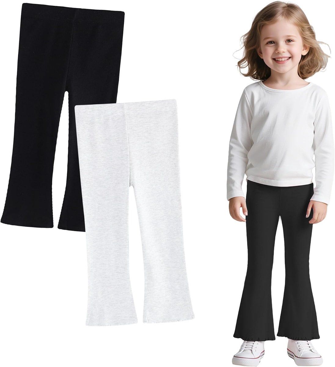 Leggings meisjes 2-pack katoenen broeken met wijde pijpen voor kinderen Elastische zachte sportleggings Lange broeken Flared Kinderbroeken School Dansen Actieve kleding voor 2-7 jaar