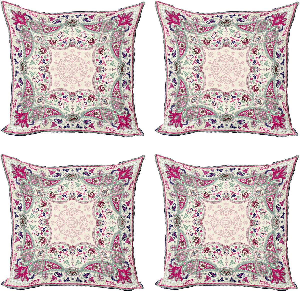 ABAKUHAUS Geometrisch Sierkussen Kussenhoes 4er Set, Ornamenteel-Plek, Modern Accent Dubbelzijdige Digitale Print, 60 x 60 cm, Lichtgroen Marineblauw