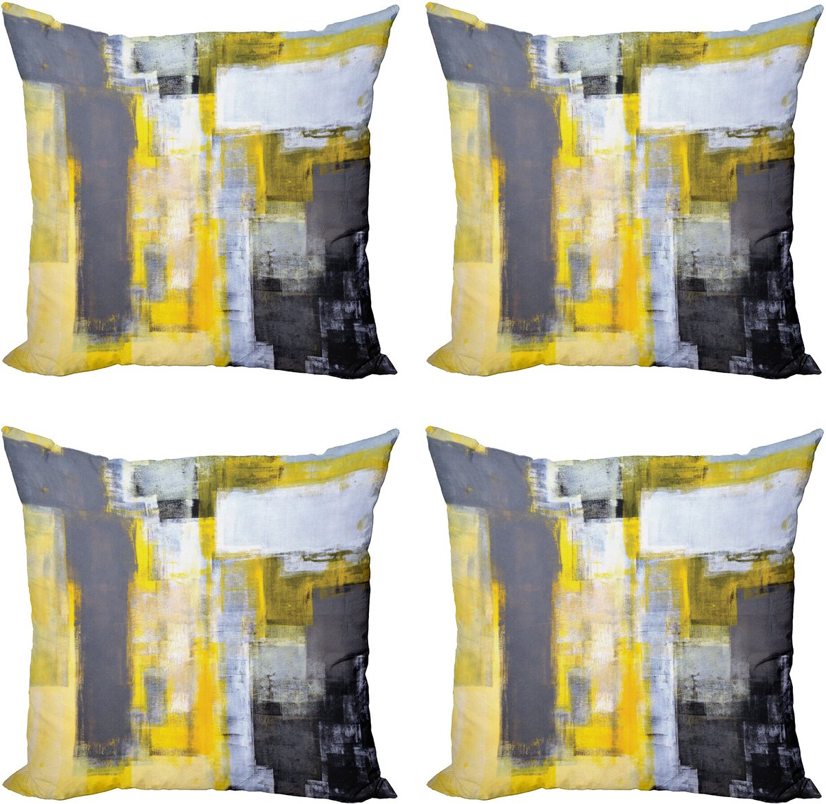ABAKUHAUS Geel en Grijs Sierkussen Kussenhoes 4er Set, Abstraktes Gemälde, Modern Accent Dubbelzijdige Digitale Print, 50 x 50 cm, Geel Grijs Wit