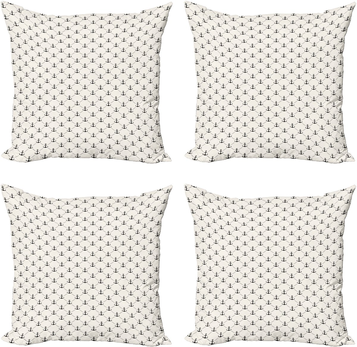 ABAKUHAUS Anker Sierkussen Kussenhoes 4er Set, Abstracte Retro Segeln, Modern Accent Dubbelzijdige Digitale Print, 40 x 40 cm, Aus Wit Zwart