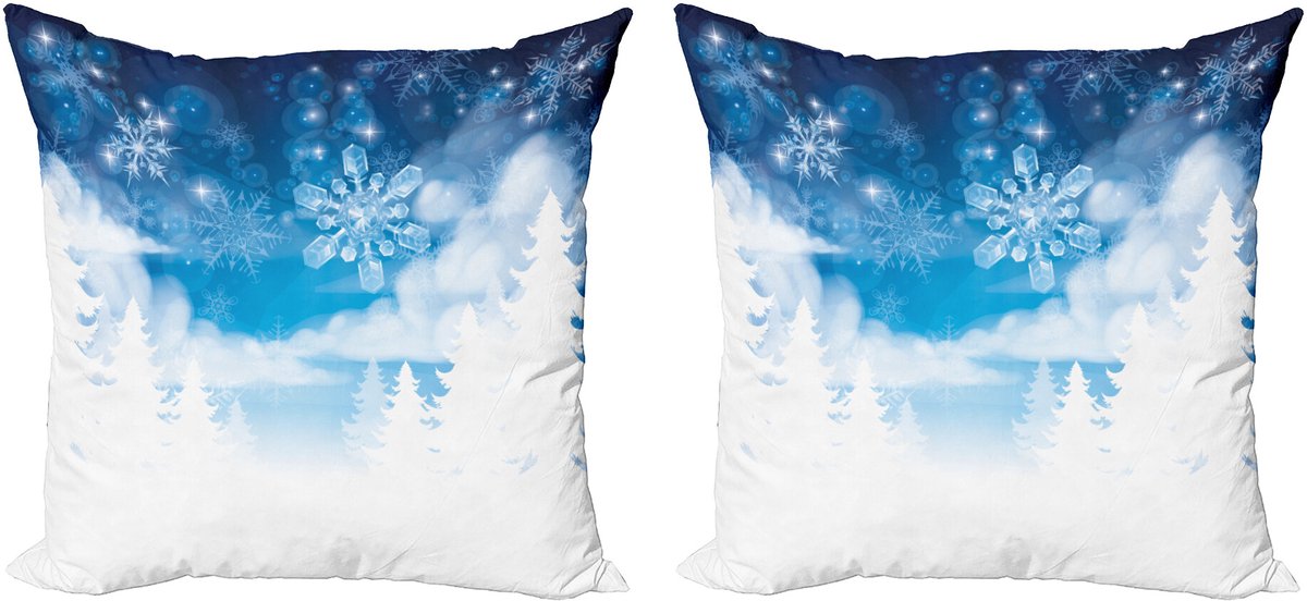 ABAKUHAUS Winter Sierkussenhoes Set van 2, Schneeflocken en Sterren, Modern Accent Dubbelzijdige Digitale Print, 50x50, Blauw