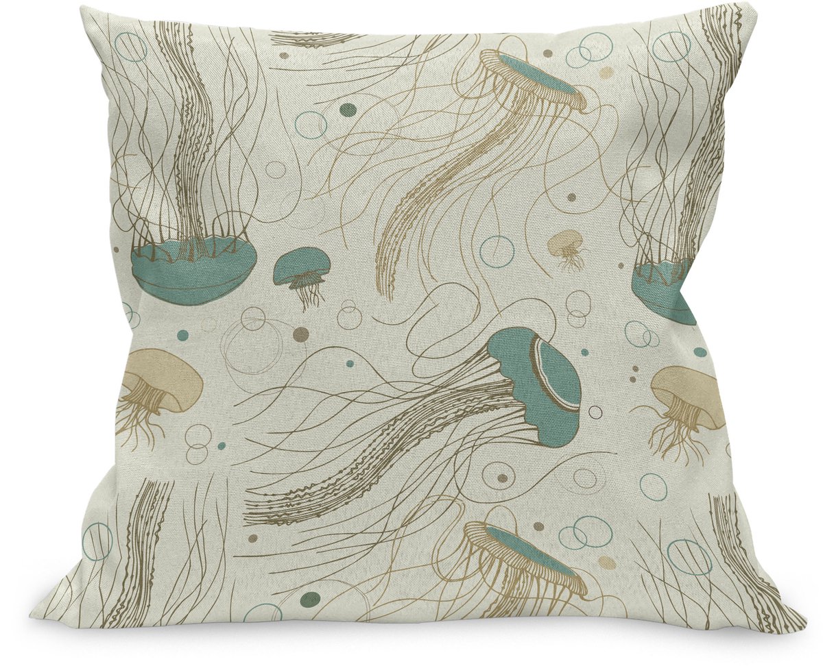 ABAKUHAUS Qualle Kussenhoes, Kreatur met Tentakeln, Kussenhoes met Ritssluiting en Dubbelzijdige Print, 60 x 60 cm, Eierschaal Laurel Groen