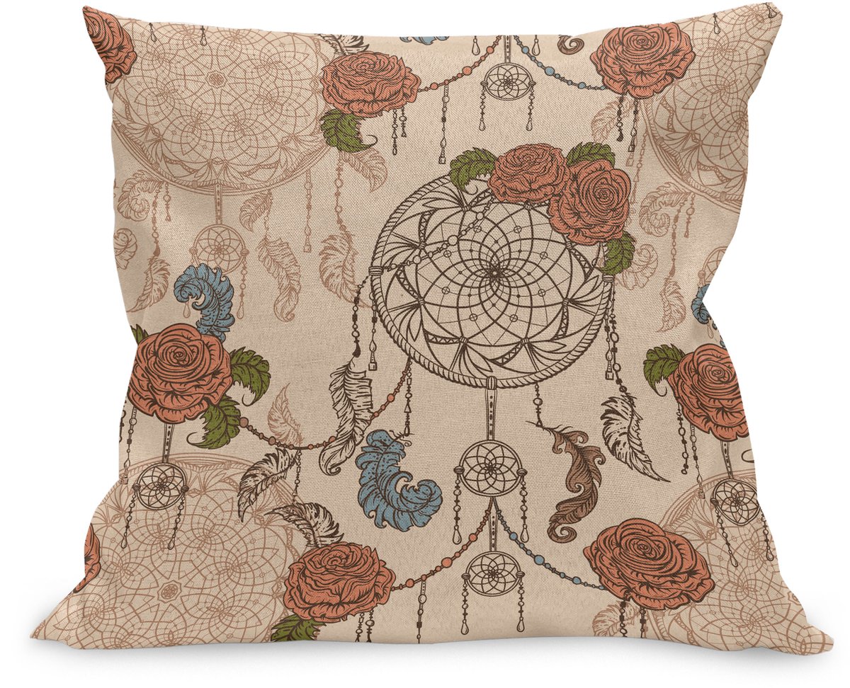 ABAKUHAUS Rozen Kussenhoes, Vintage Pastelltraumfänger, Kussenhoes met Ritssluiting en Dubbelzijdige Print, 40 x 40 cm, Rust Mosterd
