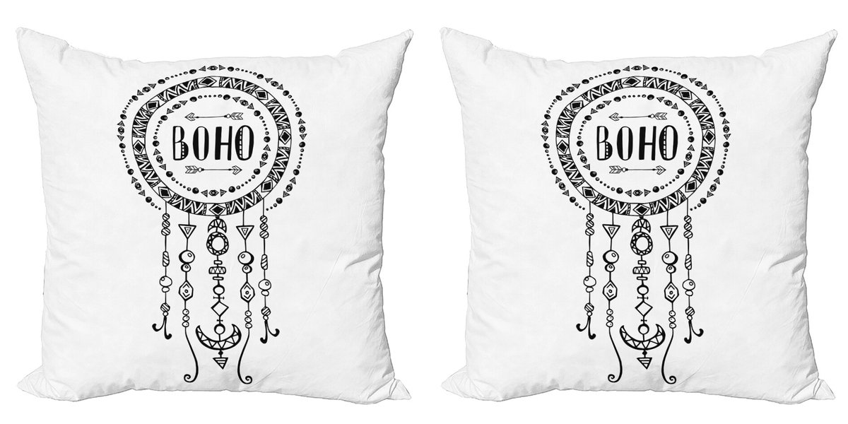 ABAKUHAUS Wit Sierkussenhoes Set van 2, folkloric, Modern Accent Dubbelzijdige Digitale Print, 60x60, Wit Zwart