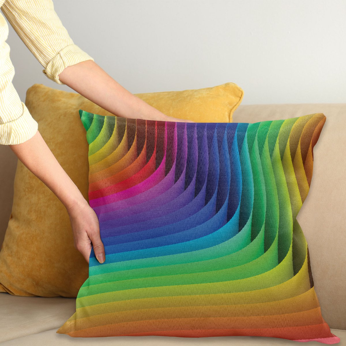 ABAKUHAUS Kleurrijk Kussenhoes, Farbe Wave-Curls Kunst, voor de Binnen of Buiten Gebruik Geschikt met Ritssluiting Wasbare Stof, 50 x 50 cm, Meerkleurig