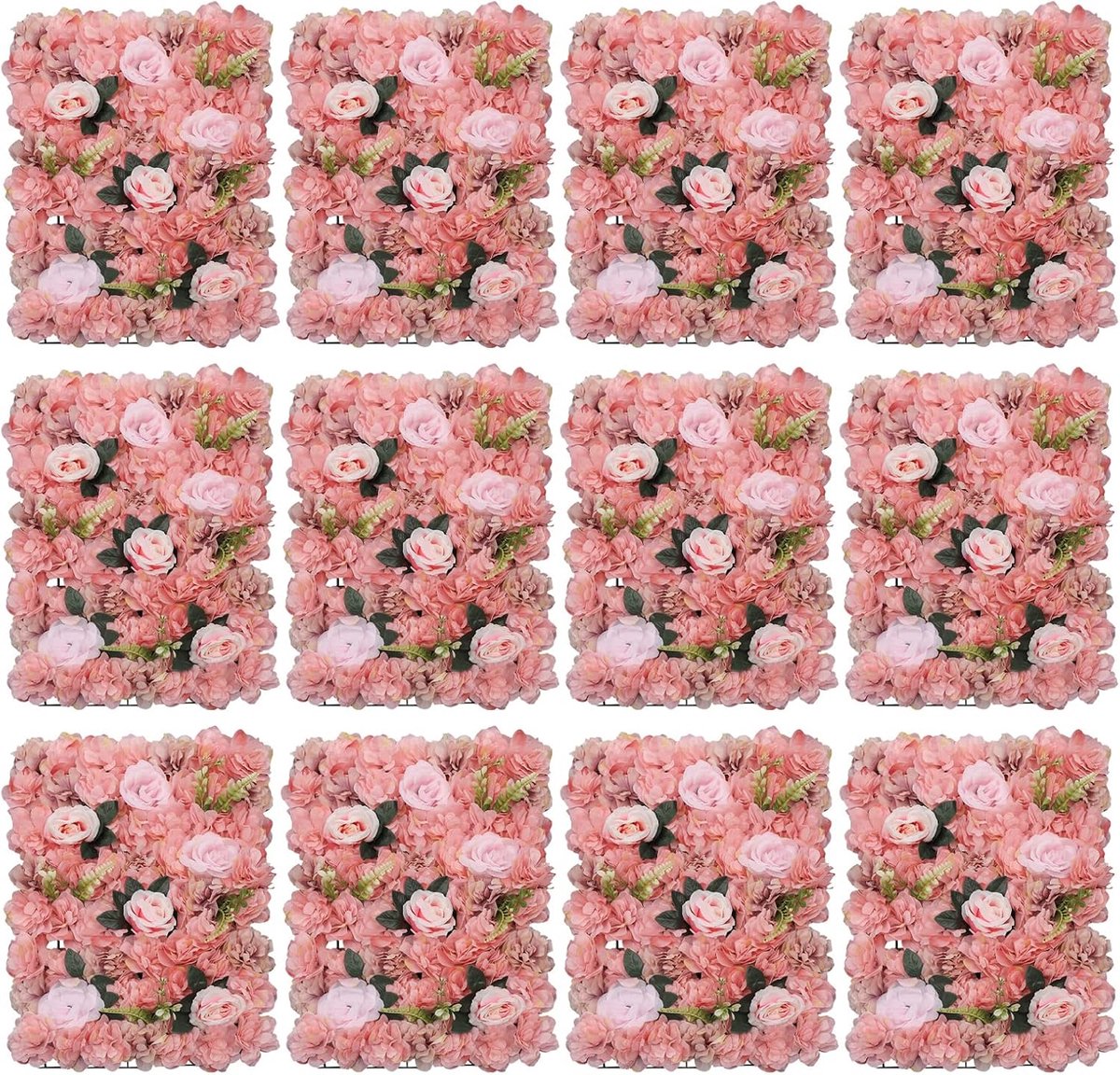 12 Stuks Doe-het-zelf Kustelijke Bloemenwand Rozenwand Bruiloft Achtergrond Decor Bruiloft Fotografie Bloem Muur Panel Bloemen Wandpaneel Tuin Wandpaneel Kunstbloemen 40 x 60 cm Roze