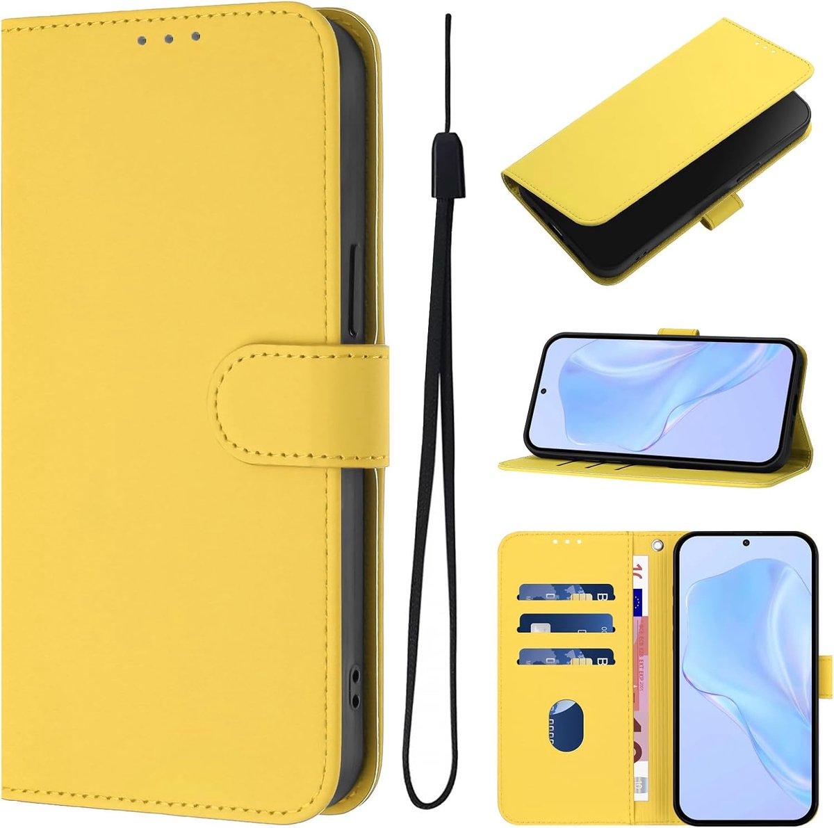 Portemonneehoes voor Samsung Galaxy A56 5G, premium mode, leer, inklapbaar, hoes, magneet, 3 kaartvakken, standfunctie, klaphoes, beschermhoes, geel YBD