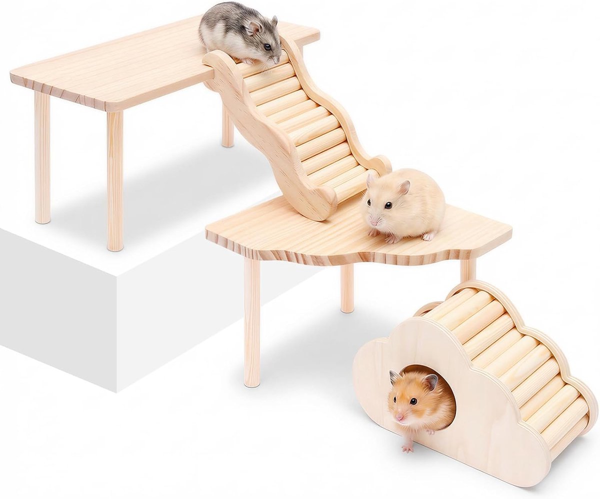 Hamsteretage, klimaccessoires, kleine speelplaats voor huisdieren, voor parror, gerbils, eekhoorns, ratten, goudbeer, vogel (logkleur)