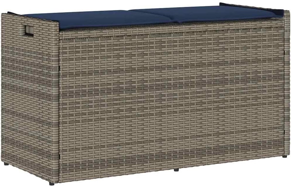 Opbergbank met kussen voor buiten 100 cm poly rattan grijs opbergmeubel weerbestendig tuinmeubel met waterbestendige opbergtas gasveer comfortabele zitervaring ingebouwde handgrepen