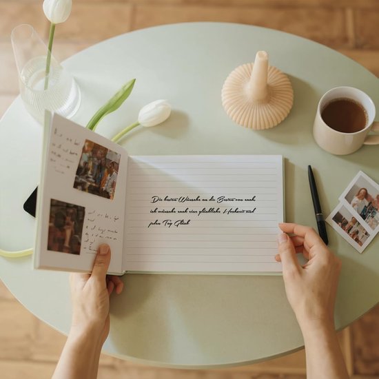 gastenboek voor bruiloft, 100 pagina's premium papier, 50 blanco en 50 met lijnen, zelfklevende fotohoeken, vintage design met gouden titel, ideaal voor bruiloften (beige) — afbeelding 3