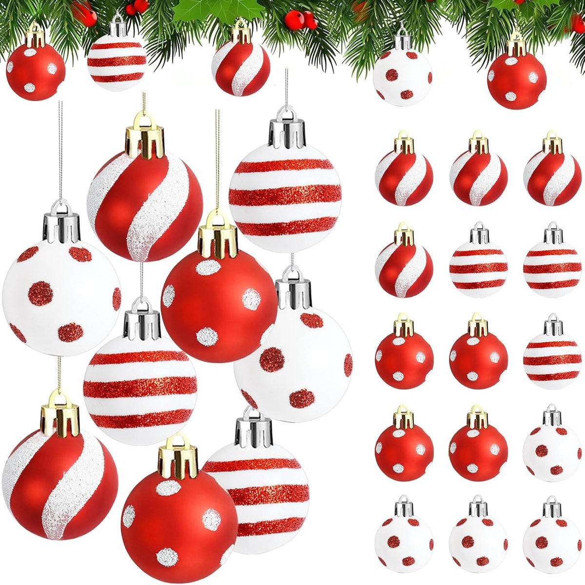 Kerstballen, plastic, 24 stuks, 3 cm, kerstballen, kerstballen, kerstboomballen, kerstdecoratie, kerstboomversiering, kerstboomversiering