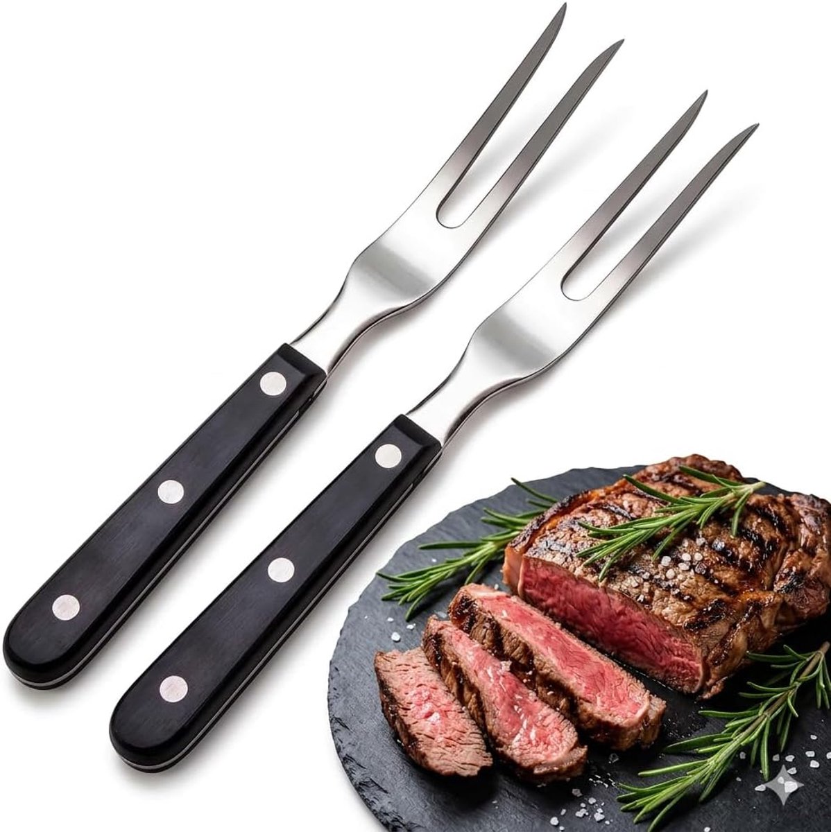 2 stuks vleesvork met handvat - roestvrij staal lengte 16,5 cm, totale lengte 29 cm trancheervork grillvork servier grillvork vleesvork met kunststof handvat voor grill, keuken, kalkoen, braden, diner