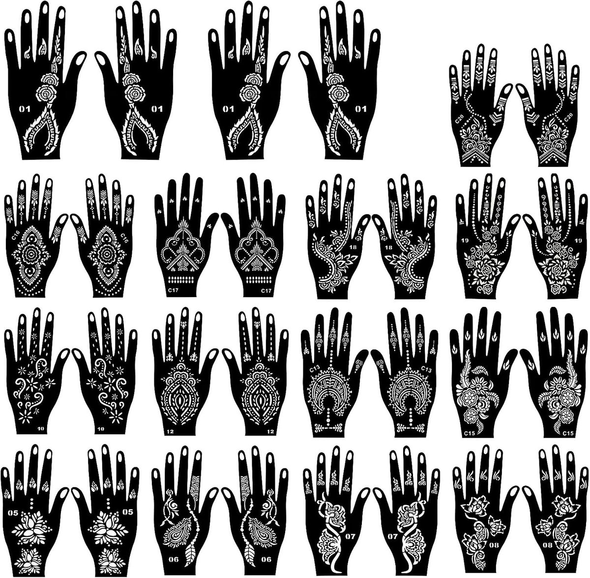 30 Stuks Henna Tattoosjablonen, Henna-Set, Herbruikbare Hen Na-Sjablonen Indiase Arabische Hen Na-Sjabloon Voor de Hand Voor Arm Tijdelijke Tatoeagestickers Voor Vrouwen Meisjes